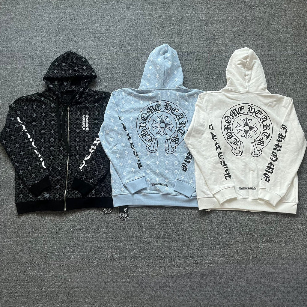 Chrome Heart Hoodie autumn and winter horseshoe dark logo zipper sweater casual hooded cardigan