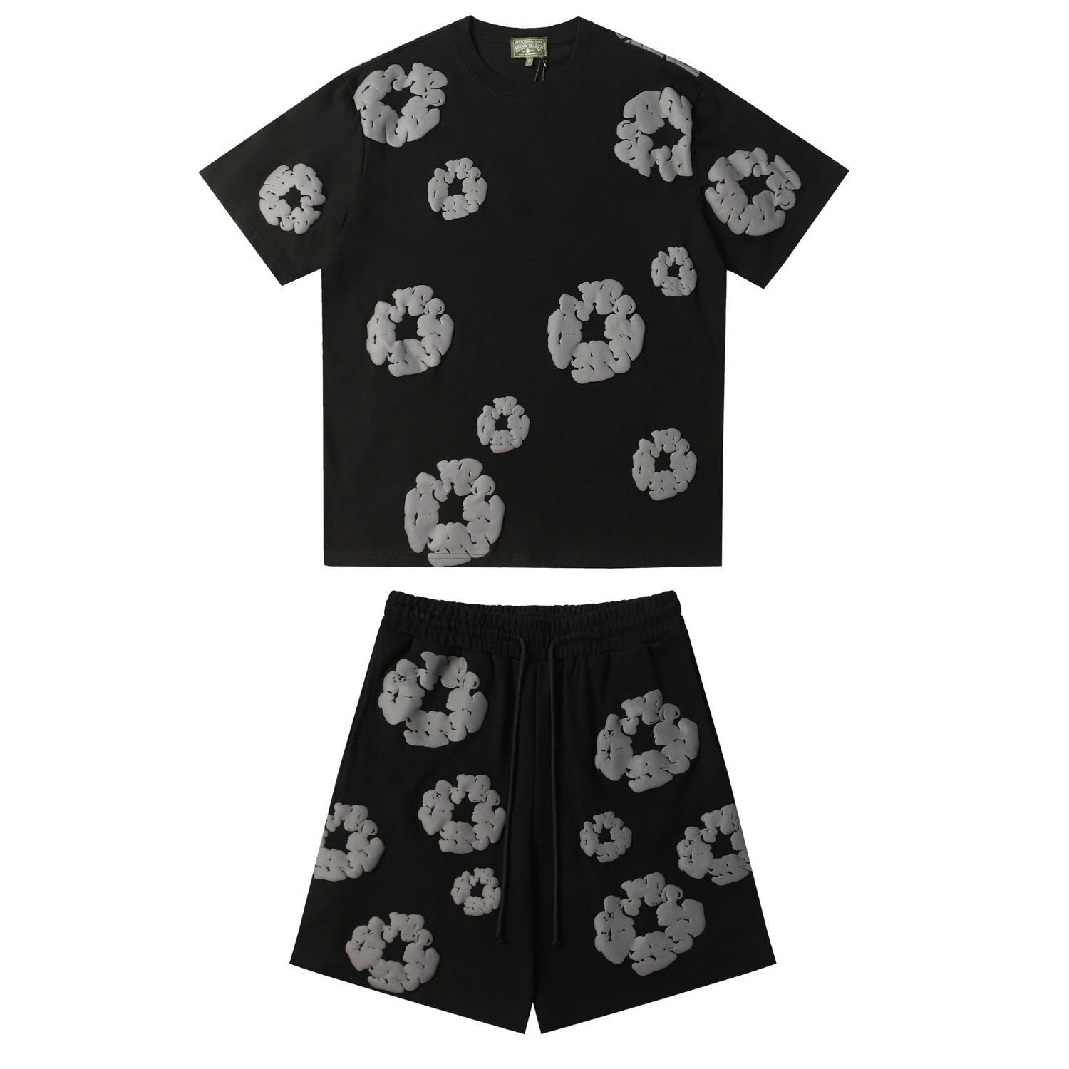 Denim Tears Outfit:T-shirt/Shorts (Separate Purchase Options) Puff Print Short Sleeve T-shirt Loose Couple Shorts Suit