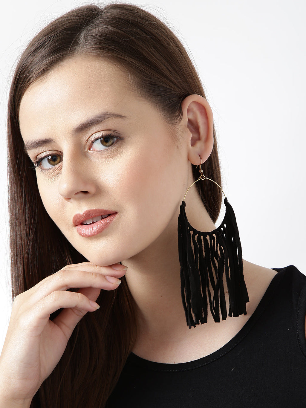 Black toned suede drop earrings