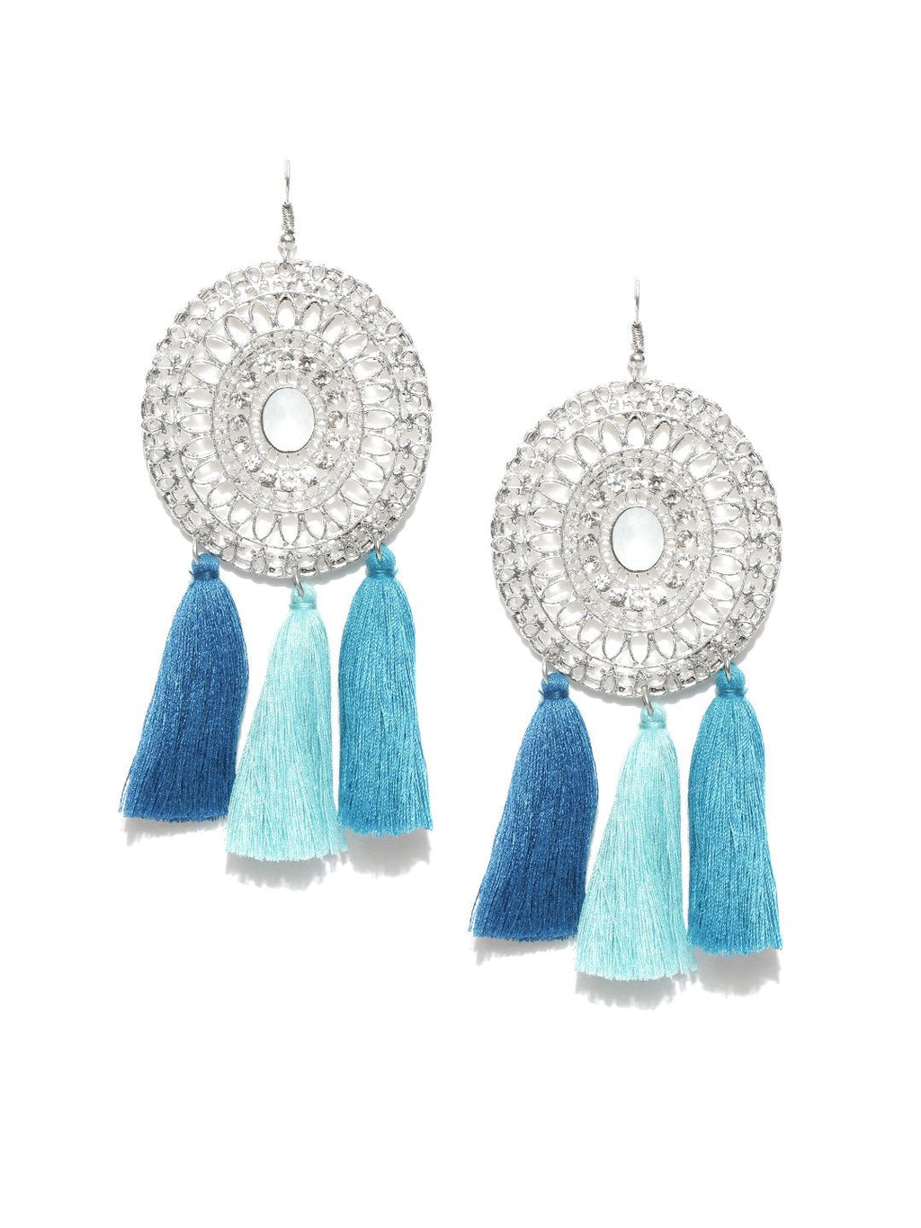 Blueberry silver toned and blue tassel earrings