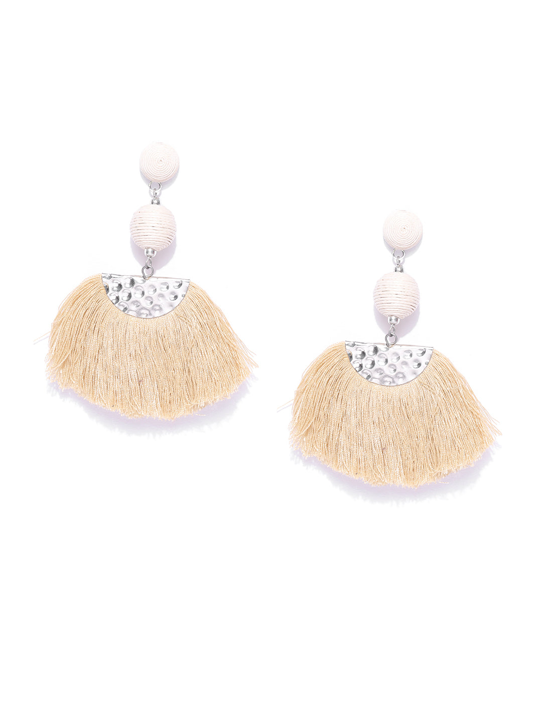 Blueberry beige color tassel drop earring