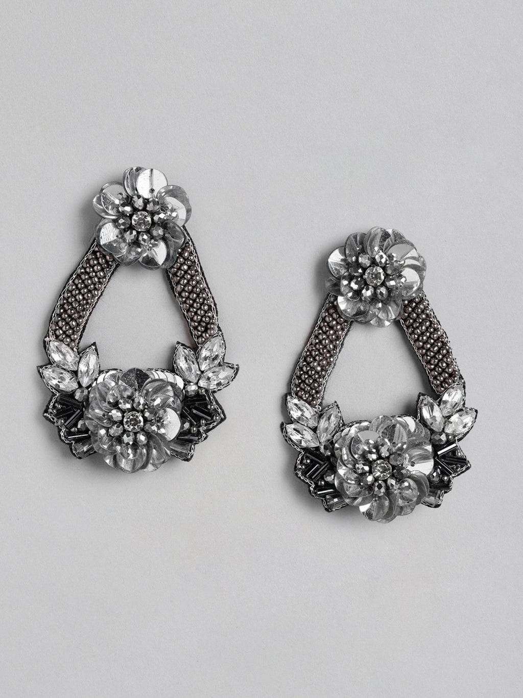 Blueberry silver beaded embellished drop earring