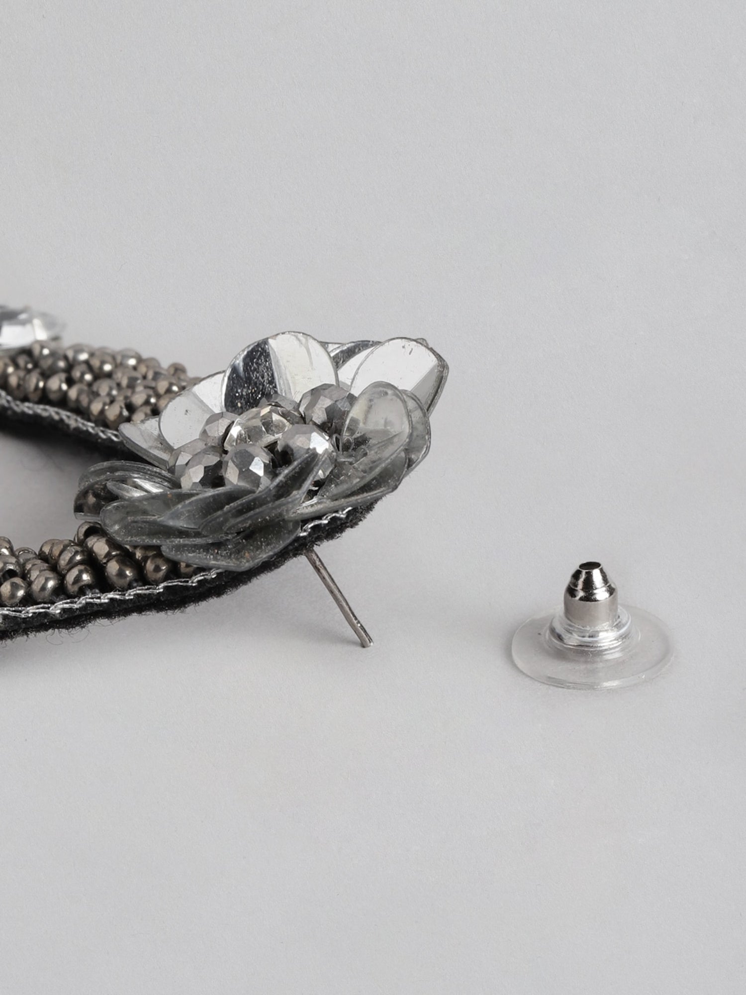 Blueberry silver beaded embellished drop earring