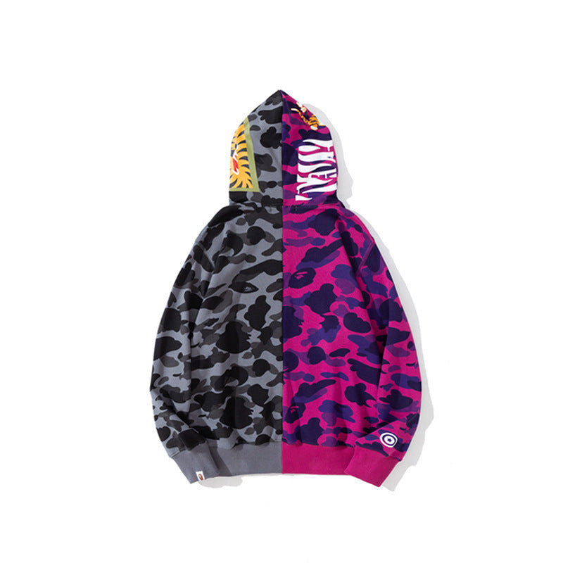 Bathing Ape Autumn Color Matching Stitching Camouflage Sweater Coat for Men and Women