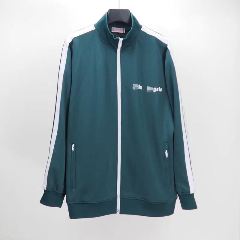 Palm Angle Sweatshirt Palm Angels Black and White Striped Stand Collar Jacket Men and Women Loose Sports