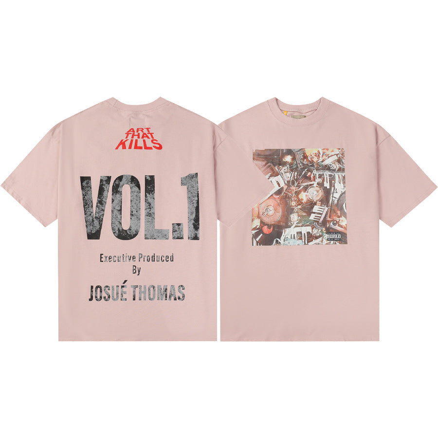 Gallery Dept T-Shirt Hand Painted Ink Splashing Alphabet Washed Retro Short Sleeve T-Shirt